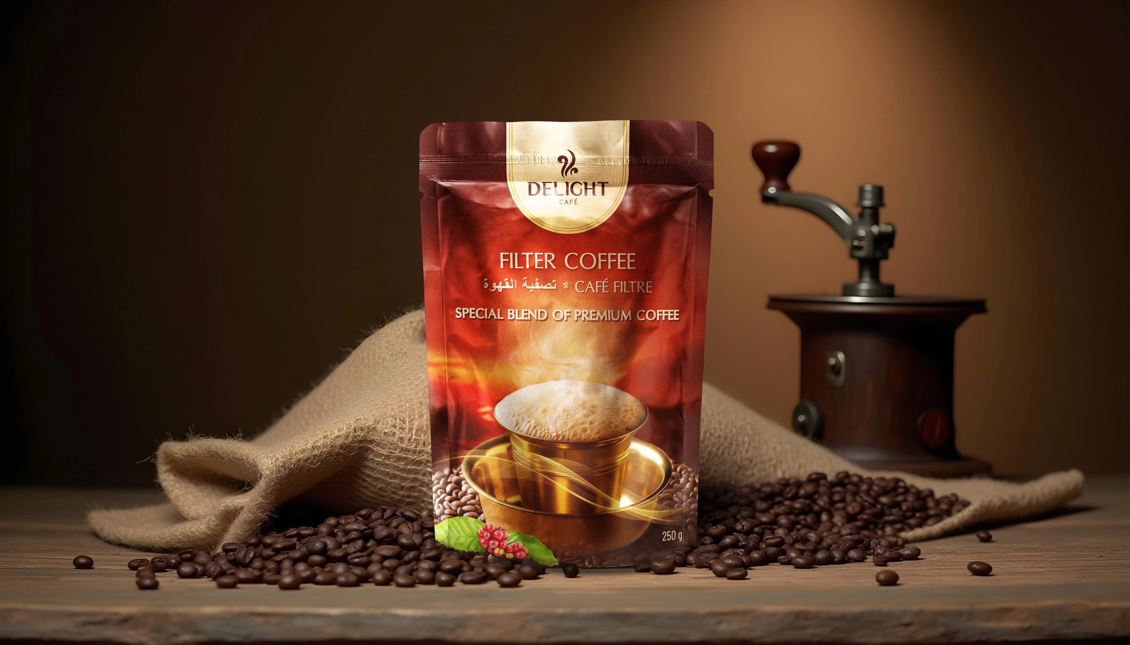 Delight Café pouch with coffee grinder